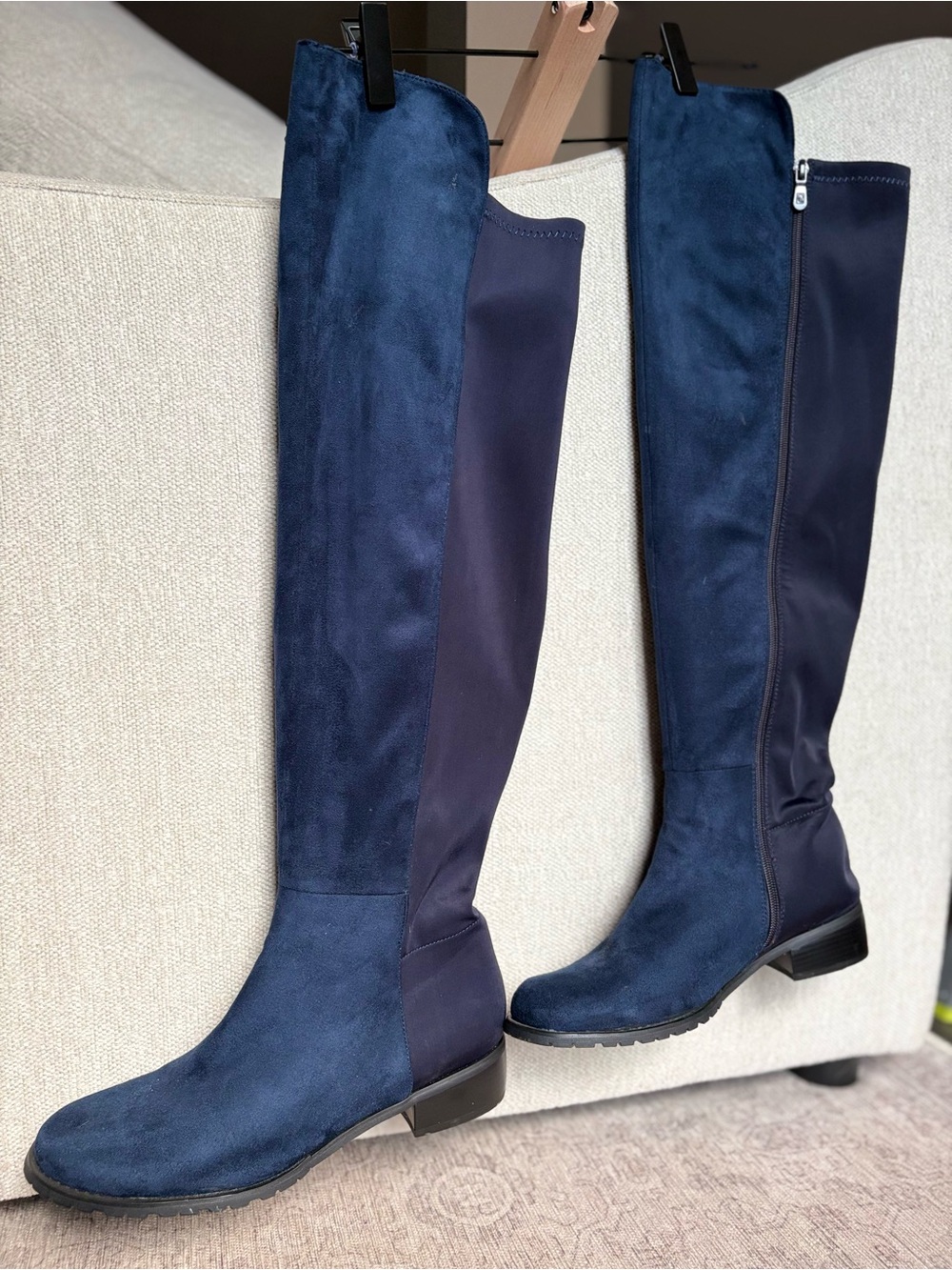 French Blu Navy Over The Knee Suede Stretch Boots